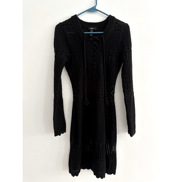 AQUA Crochet Lace Up Mini Dress Black | S - Picture 3 of 8